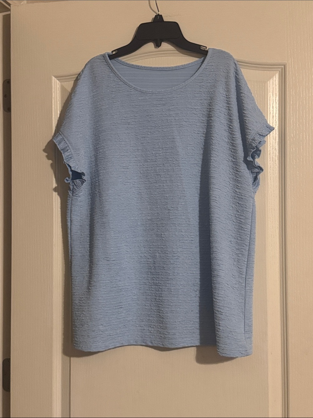 Worn once Amazon Light Blue Textured Short Sleeve Ruffle Tee